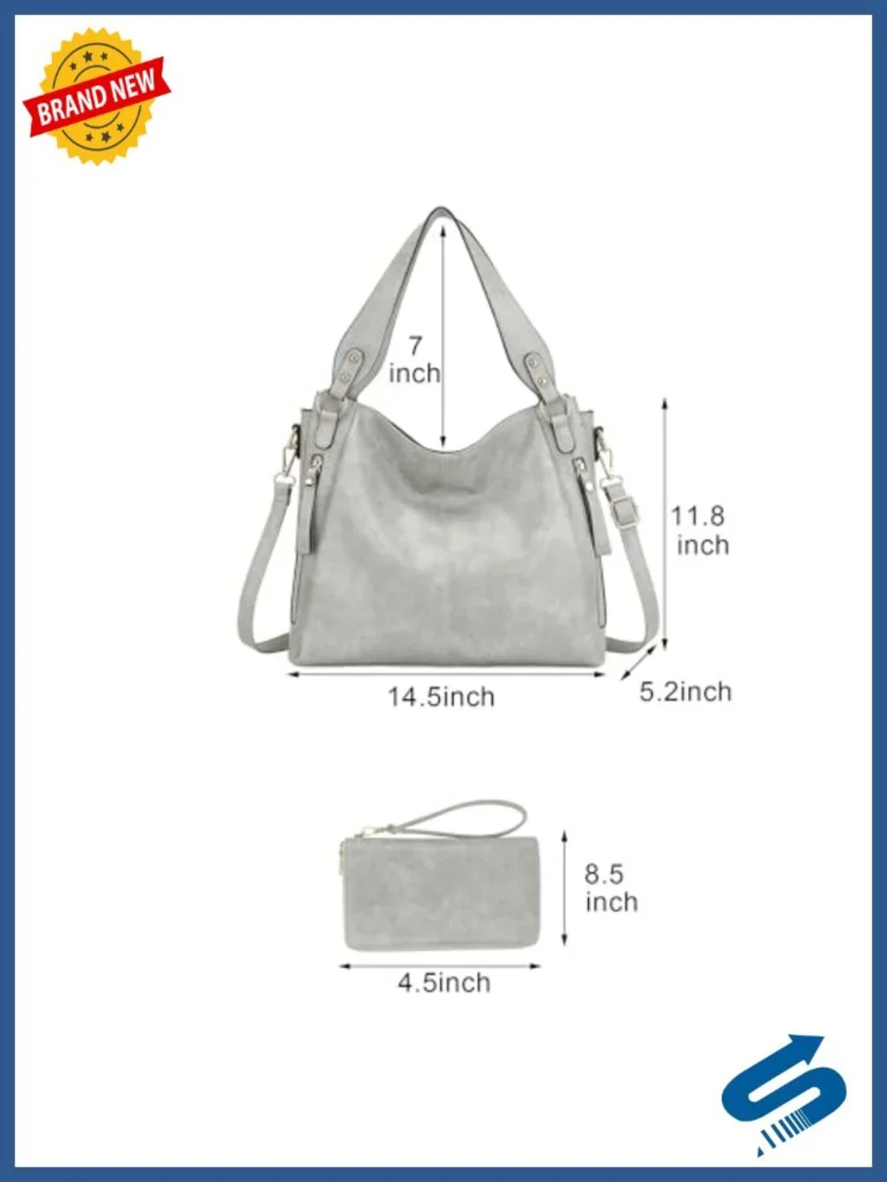 Faux Leather Hobo Tote & Wallet Set 2pcs - Detachable Strap, Multi-Pocket